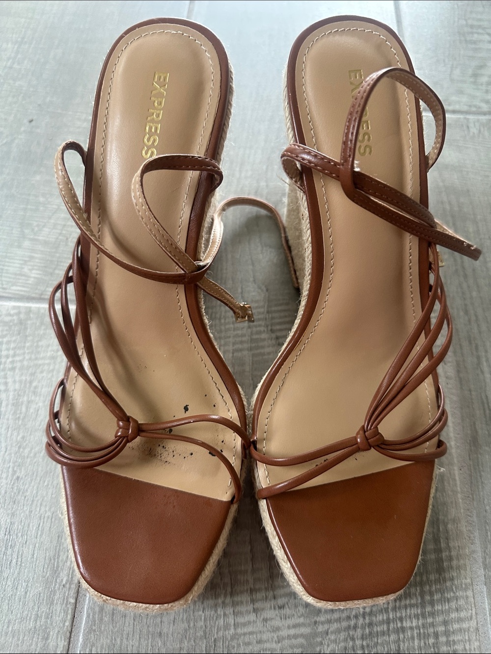 Express Brown Strappy Square-Toe Espadrille Sandals size 9.5